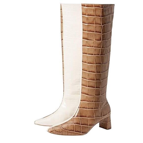 Freda Salvador Womens Phoenix Boots US 9.5M Brown White Embossed Croc NWOB - Picture 1 of 13